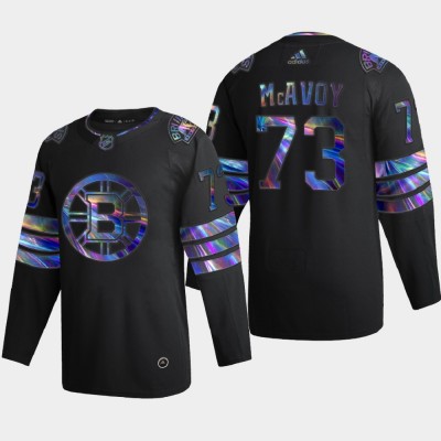 Washington Boston Bruins #73 Charlie McAvoy Men's Nike Iridescent Holographic Collection NHL Jersey - Black Men's